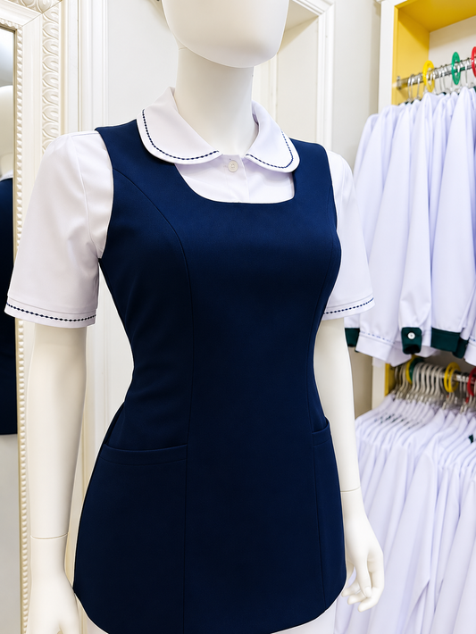Blusa Casanova Cuello Bebe Manga Corta Bordado Azul