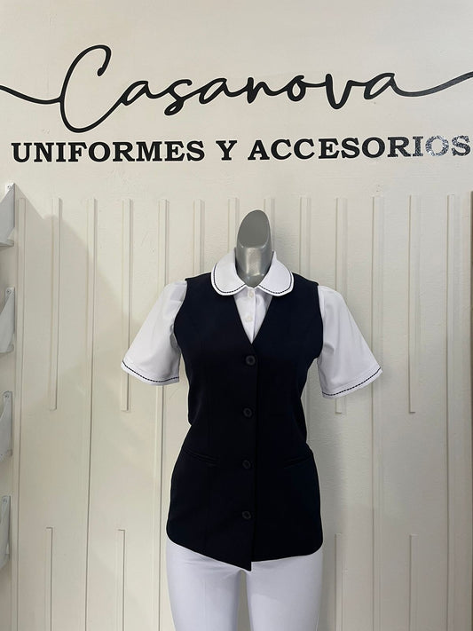 Blusa Casanova Cuello Bebe Manga Corta Bordado Azul